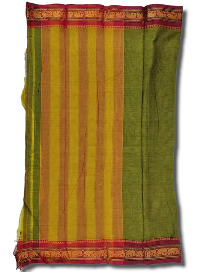 Mehandi Elephant Jari Border Narayanpet Pure Cotton saree with Running blouse (Mehandi)