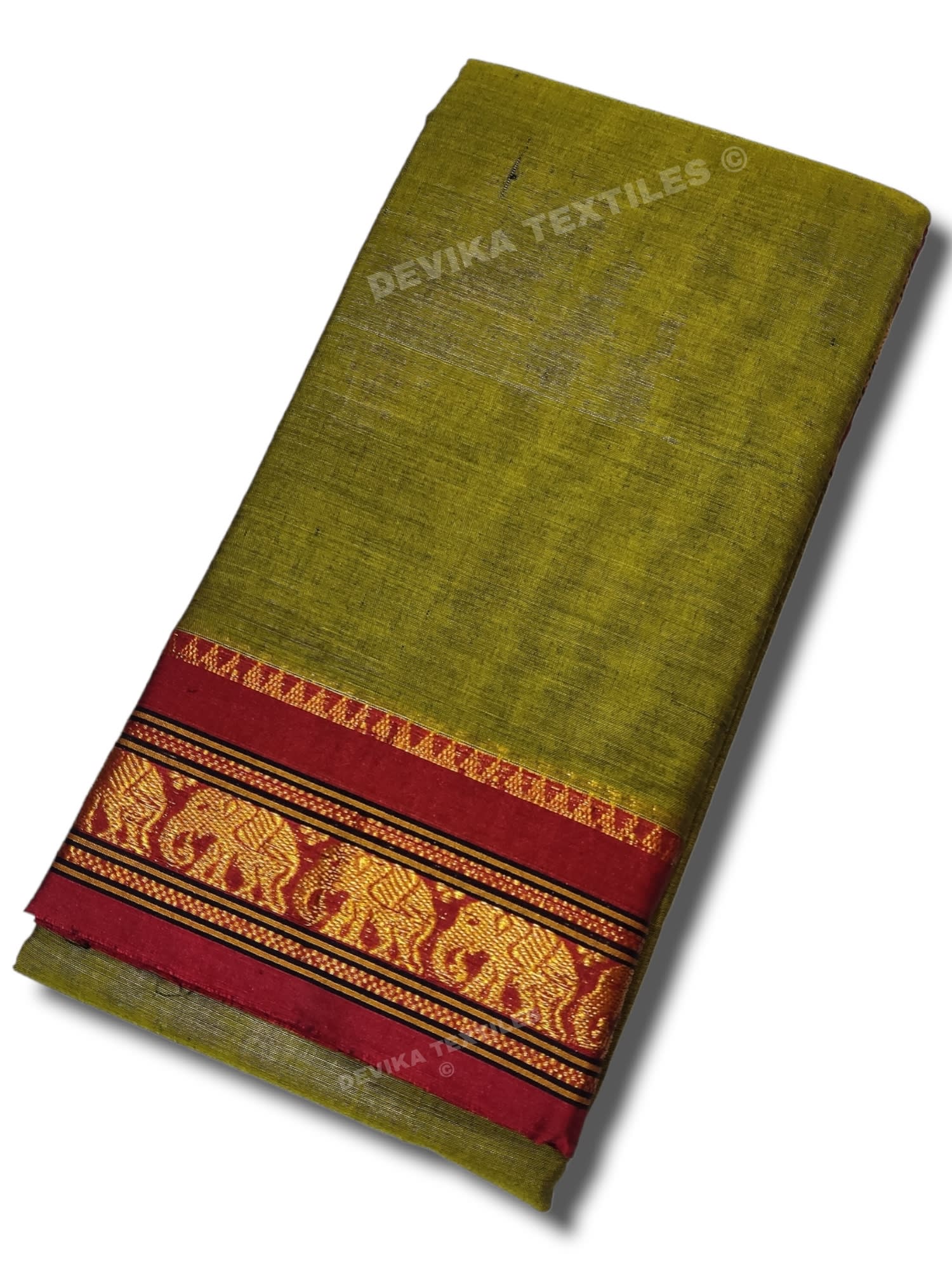 Mehandi Elephant Jari Border Narayanpet Pure Cotton saree with Running blouse (Mehandi)