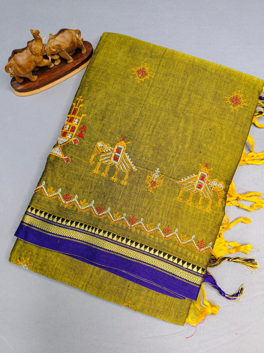 Mehandi Green Kasuti Embroidered Narayanapet Pure Cotton saree