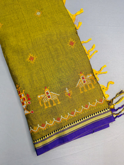 Mehandi Green Kasuti Embroidered Narayanapet Pure Cotton saree