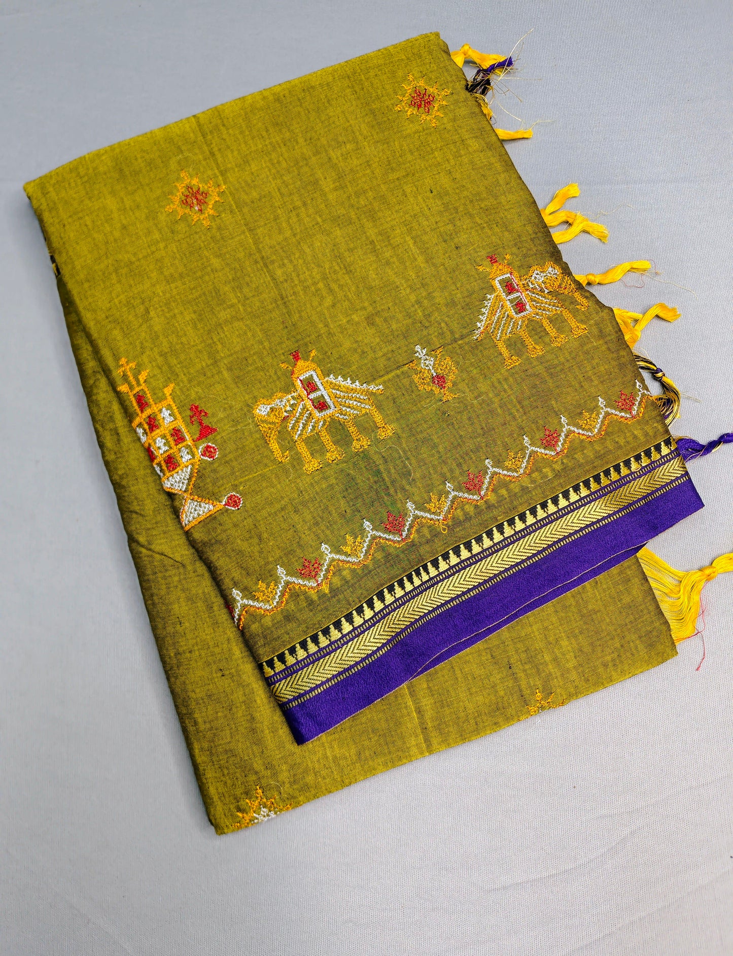 Mehandi Green Kasuti Embroidered Narayanapet Pure Cotton saree