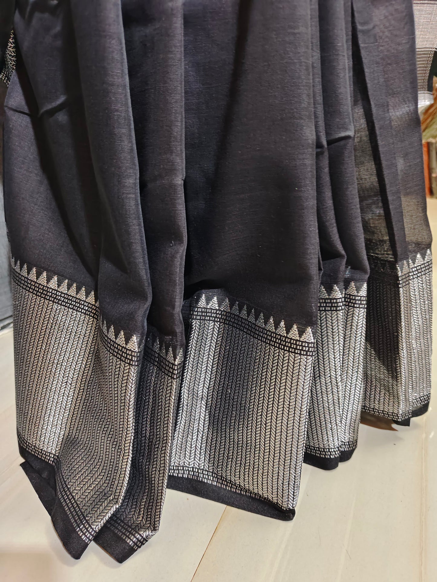 Black Sahitya Silver Jari Narayanpet Pure cotton saree