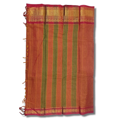 Orange Checks Narayanpet Cotton saree Woven Gold Jari In Border with Running blouse piece (checks_orange)
