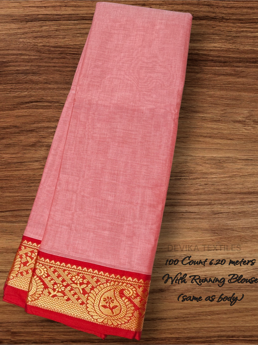 PINKISH GREY Narayanpet Pure Cotton  saree with Running Blouse (Same as saree)