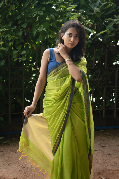 Parrot Green Ashwini Narayanpet Pure Cotton saree