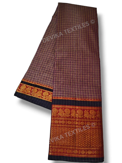 Peacock Checks Narayan peth Pure Handloom Cotton Saree with running blouse piece (Same As saree)