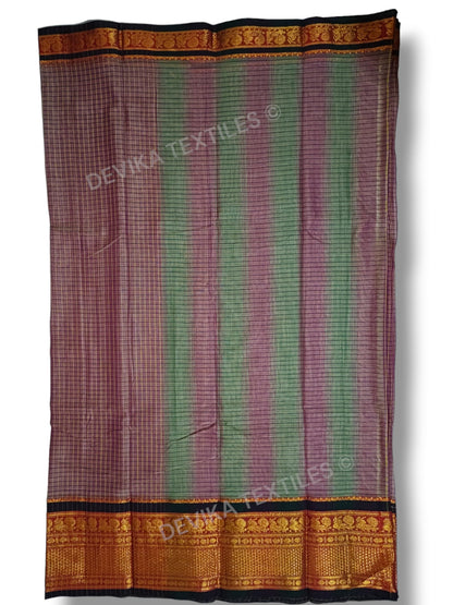 Peacock Checks Narayan peth Pure Handloom Cotton Saree with running blouse piece (Same As saree)