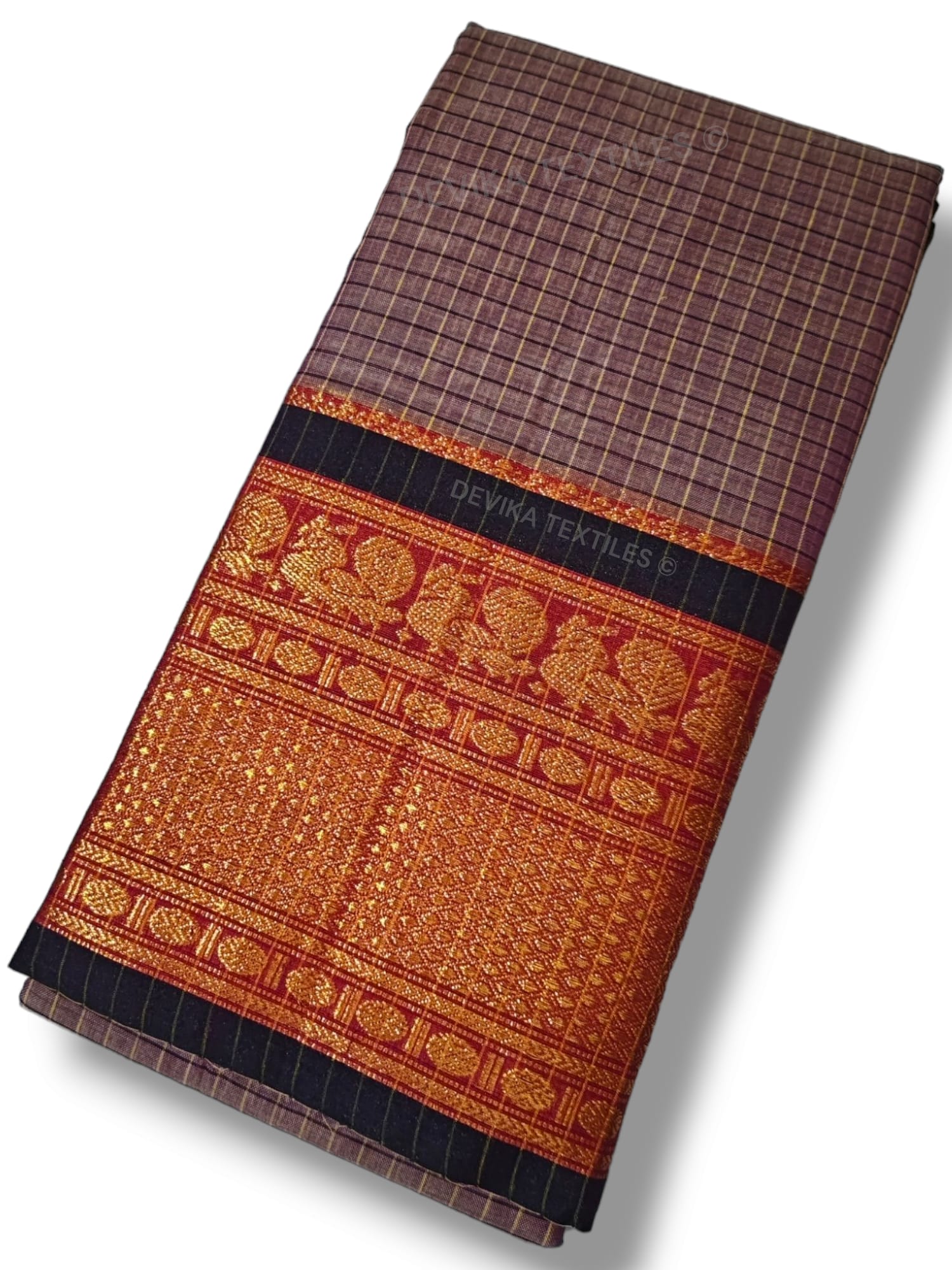 Peacock Checks Narayan peth Pure Handloom Cotton Saree with running blouse piece (Same As saree)