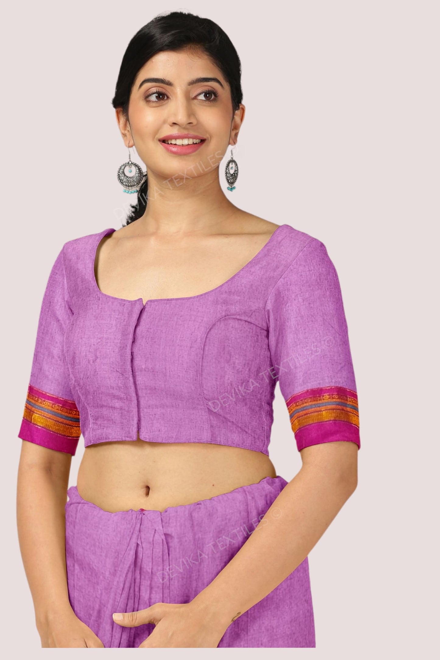 Pink Ilkal Cottonsilk M Border Saree with Running blouse piece