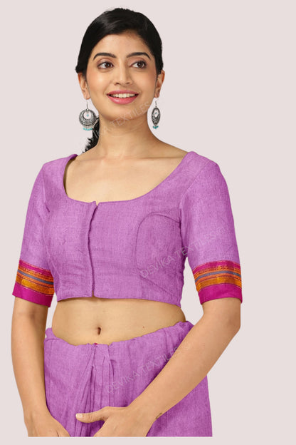 Pink Ilkal Cottonsilk M Border Saree with Running blouse piece