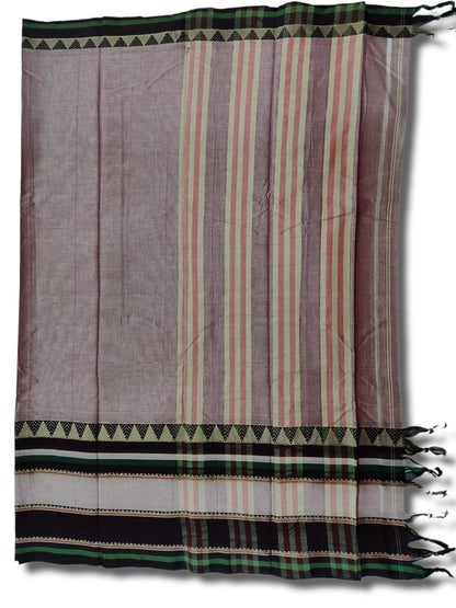 Pinkish Grey Rangoli Border Narayanpet Pure Handloom Cotton Sarees with Running blouse piece