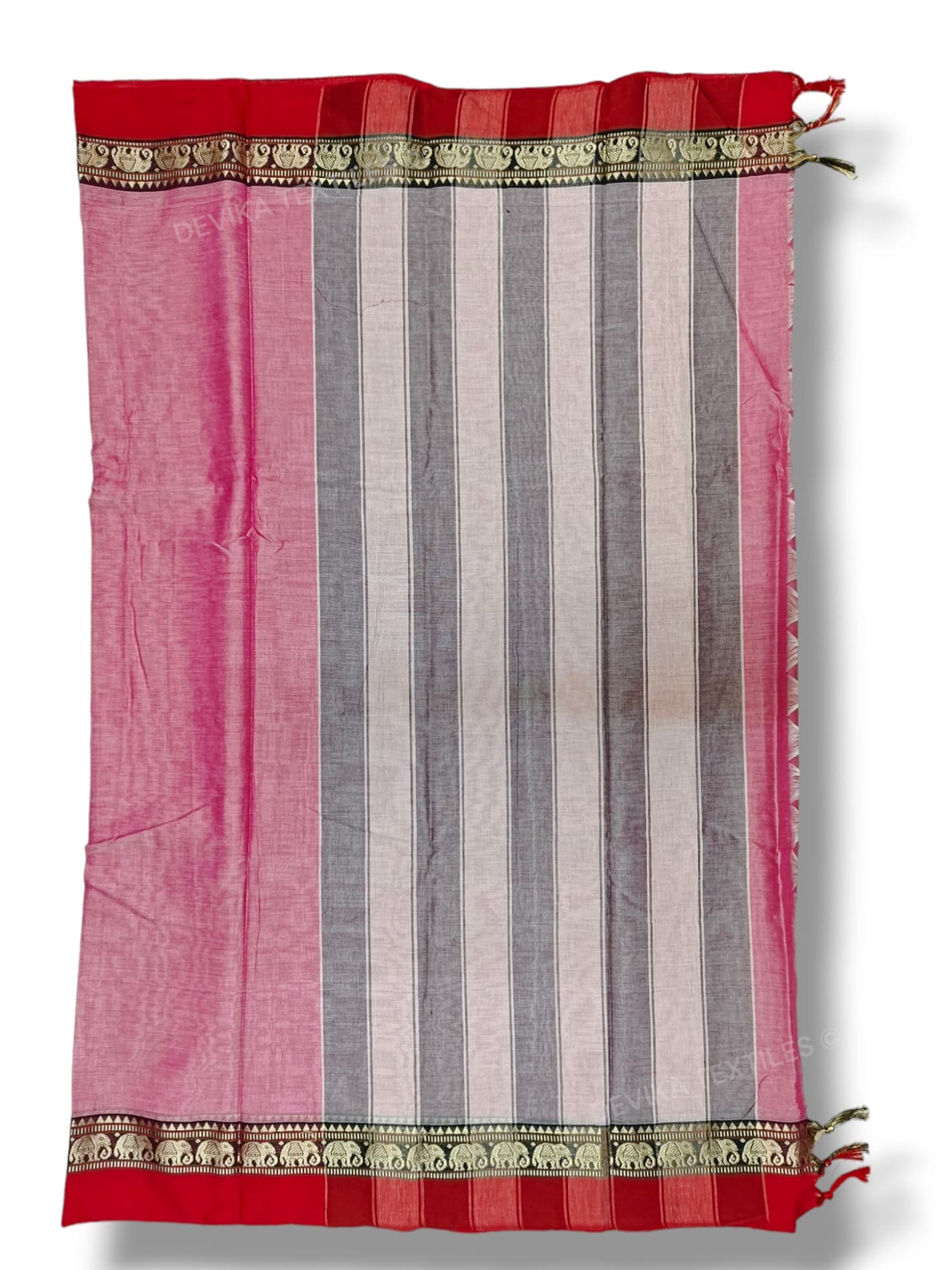 Pinkish Grey Tanvi Thread Narayanpeth Pure Handloom Cotton saree with Running blouse piece (Same As Saree)