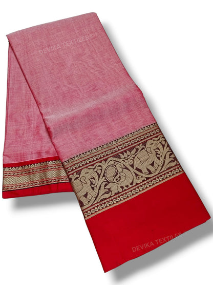 Pinkish Grey Tanvi Thread Narayanpeth Pure Handloom Cotton saree with Running blouse piece (Same As Saree)