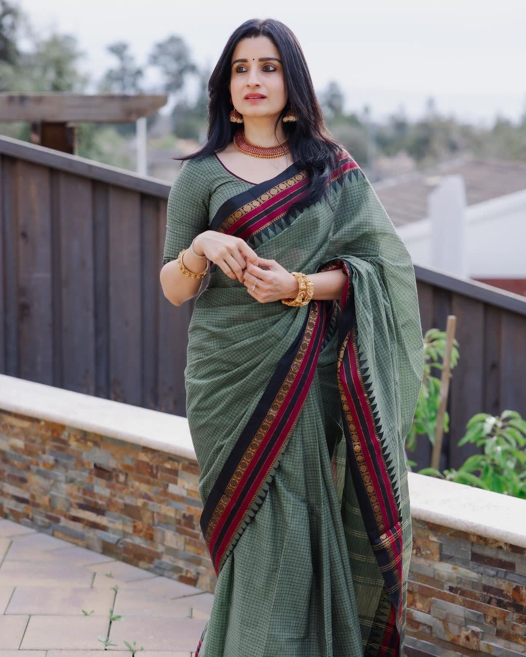 Pista Green Checkerd pattern Narayanapet Pure Cotton saree