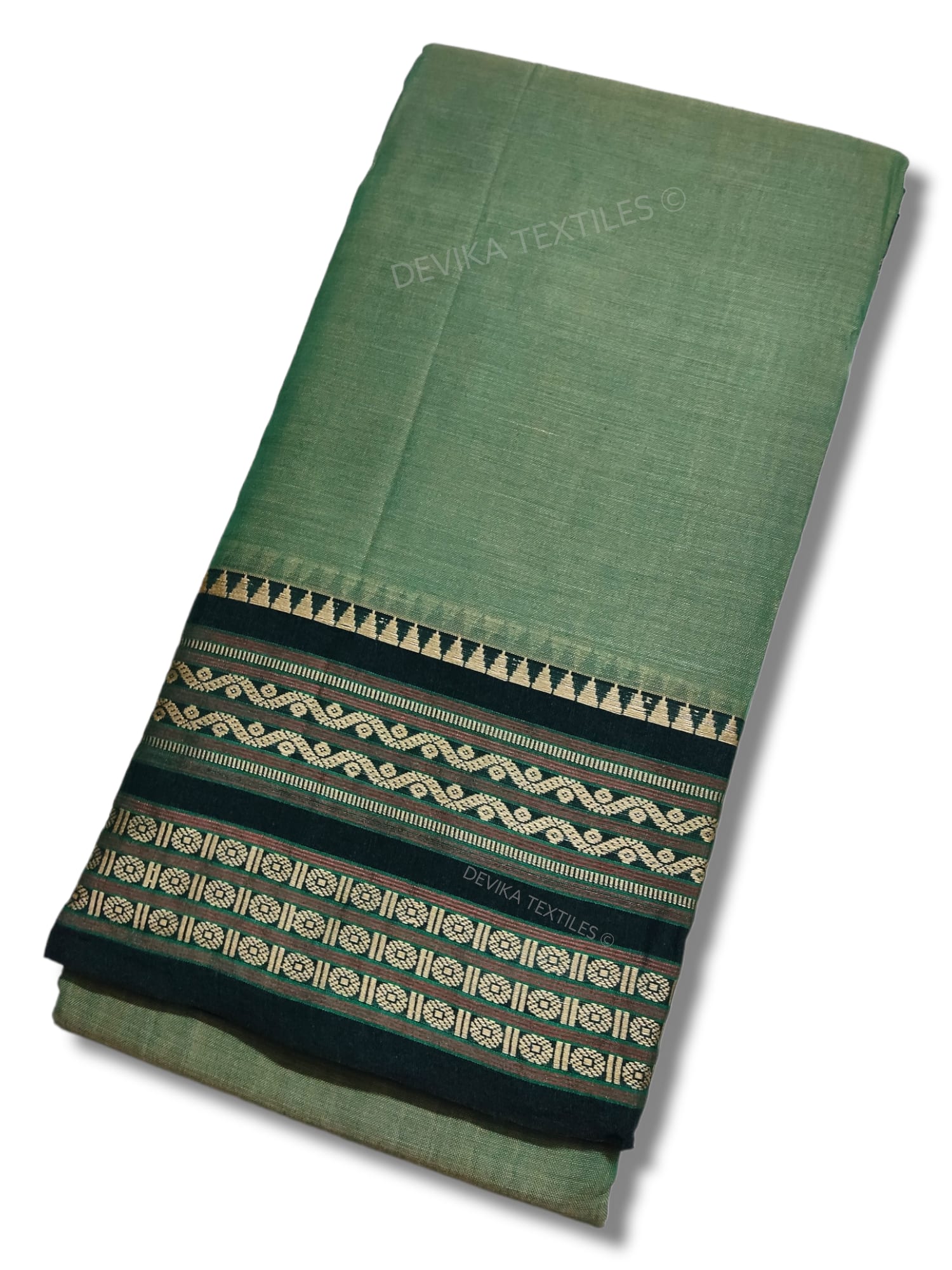 Pista Orissa Border Narayanpet Pure Handloom Cotton Sarees with Running blouse piece