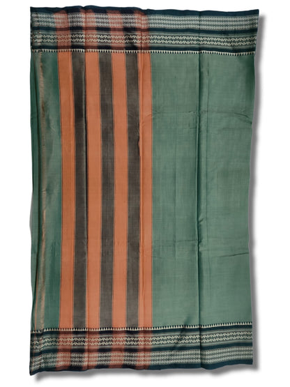 Pista Orissa Border Narayanpet Pure Handloom Cotton Sarees with Running blouse piece