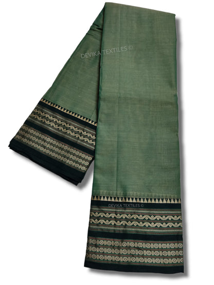 Pista Orissa Border Narayanpet Pure Handloom Cotton Sarees with Running blouse piece