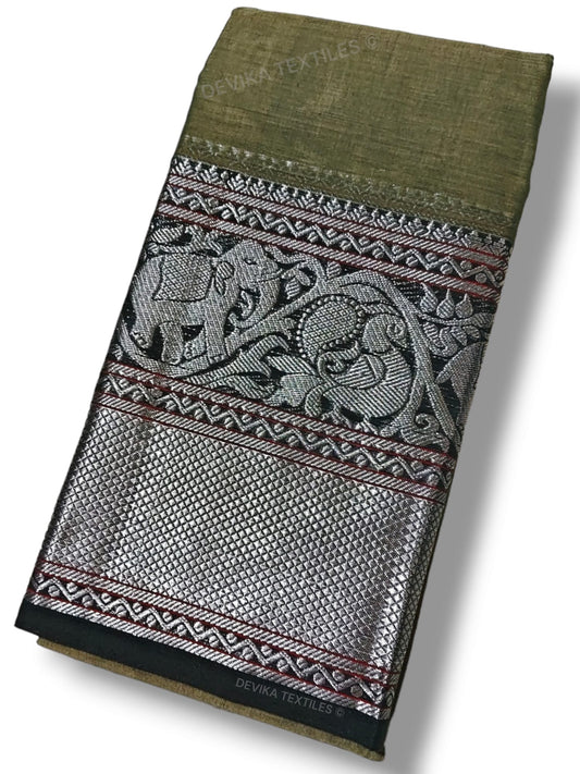 Pista Tanvi silver border Pure cotton Narayanpeth handloom  saree with running blouse piece