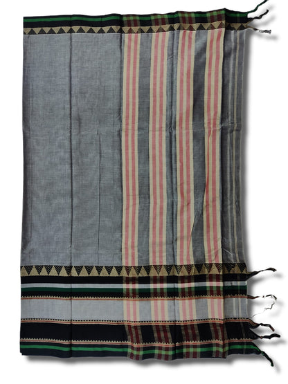 Pure Grey Rangoli Border Narayanpet Pure Handloom Cotton Sarees with Running blouse piece