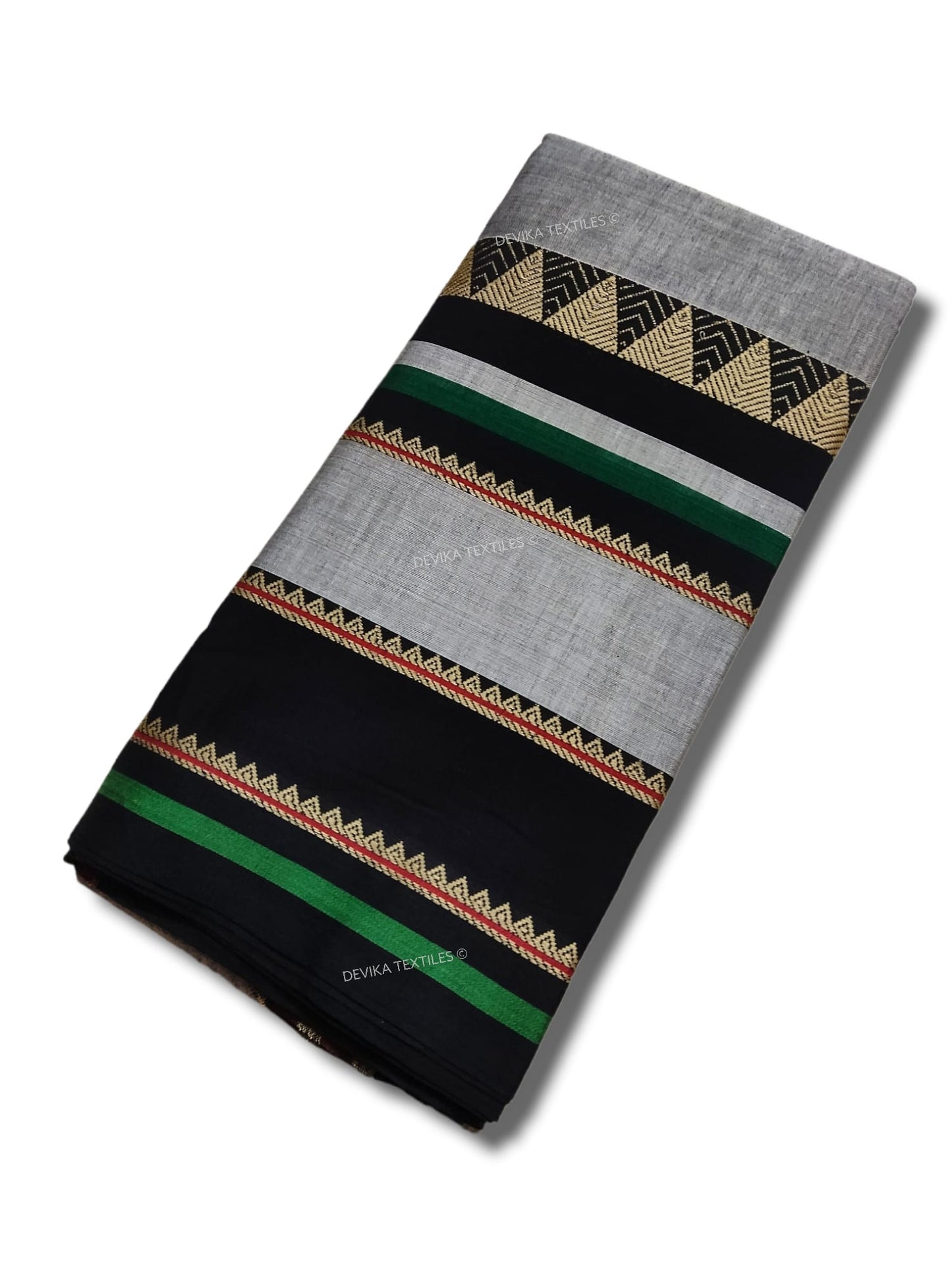 Pure Grey Rangoli Border Narayanpet Pure Handloom Cotton Sarees with Running blouse piece