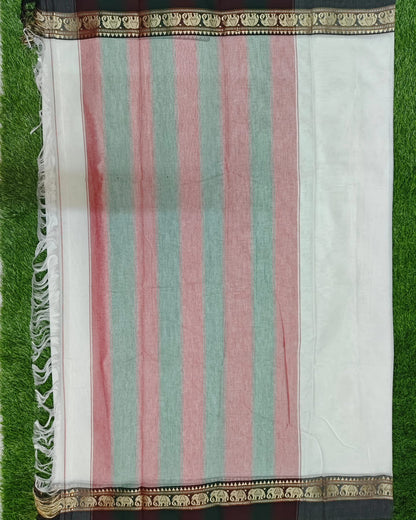 Pure White Elephant Border Narayanpeth Pure cotton saree with Running blouse piece (same as saree