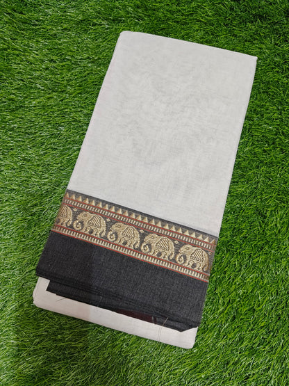 Pure White Elephant Border Narayanpeth Pure cotton saree with Running blouse piece (same as saree