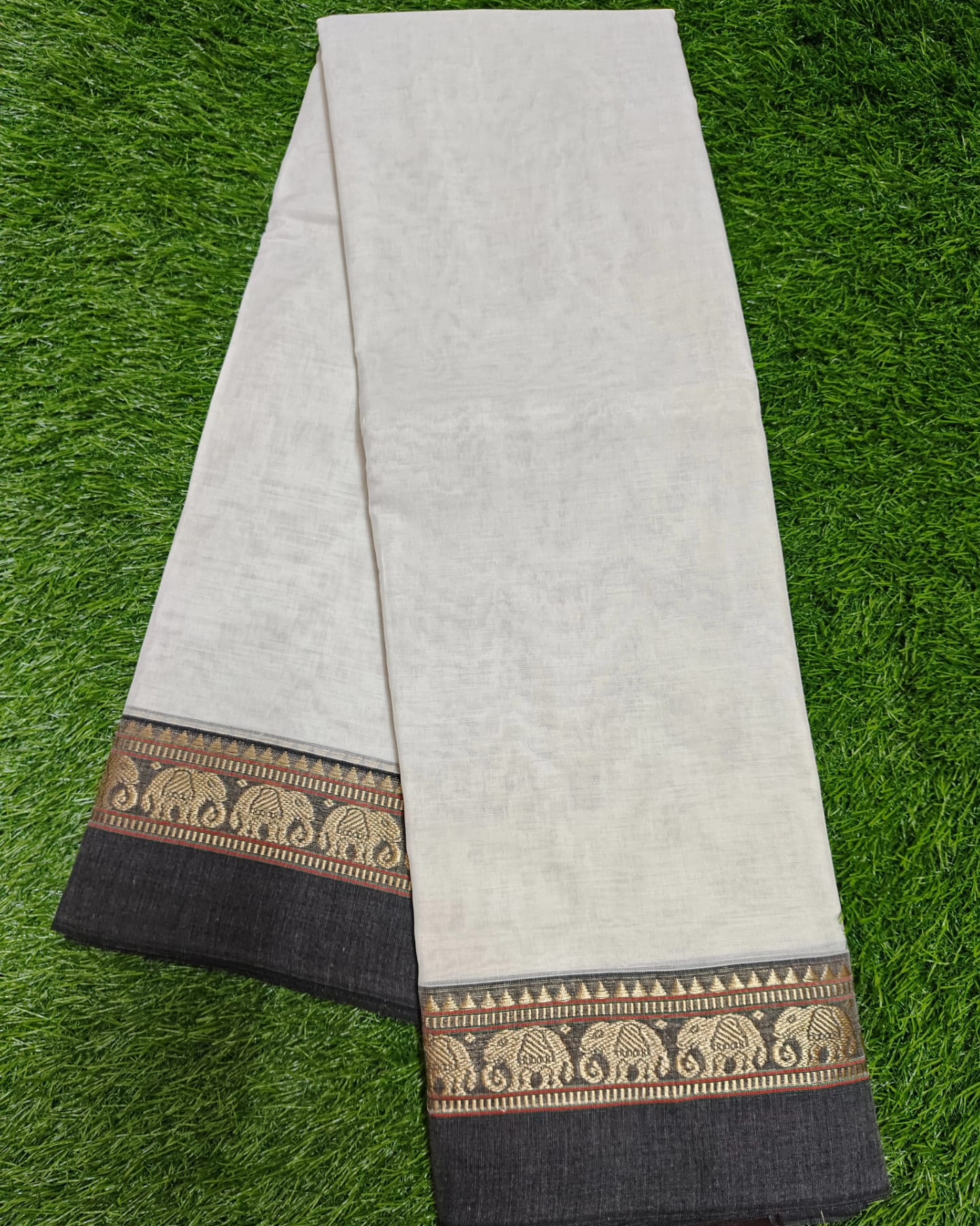 Pure White Elephant Border Narayanpeth Pure cotton saree with Running blouse piece (same as saree