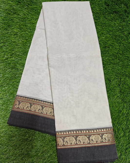 Pure White Elephant Border Narayanpeth Pure cotton saree with Running blouse piece (same as saree