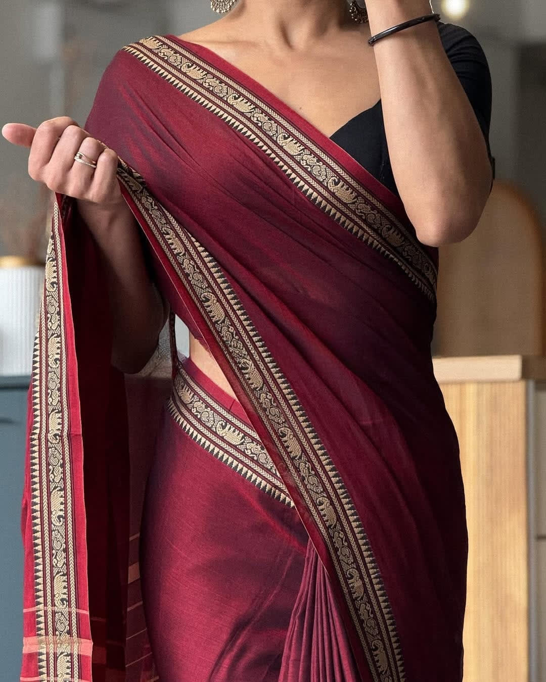 RAGINI maroon Narayanpet Pure Mercerised Cotton Saree