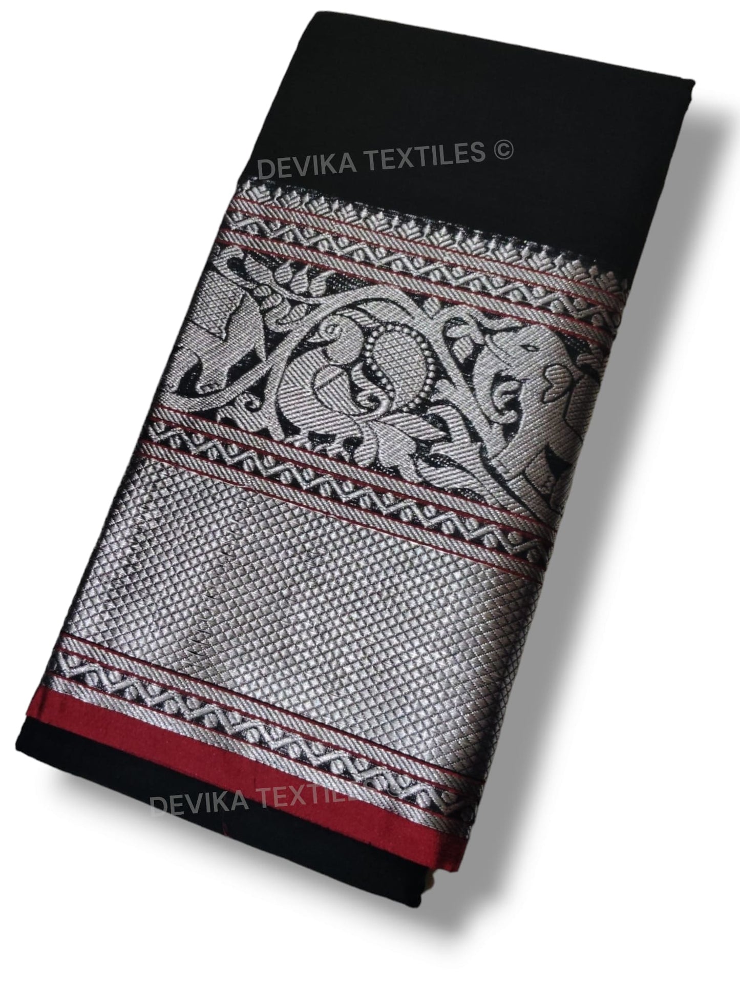 Black Tanvi silver border Pure cotton Narayanpeth handloom  saree with running blouse piece