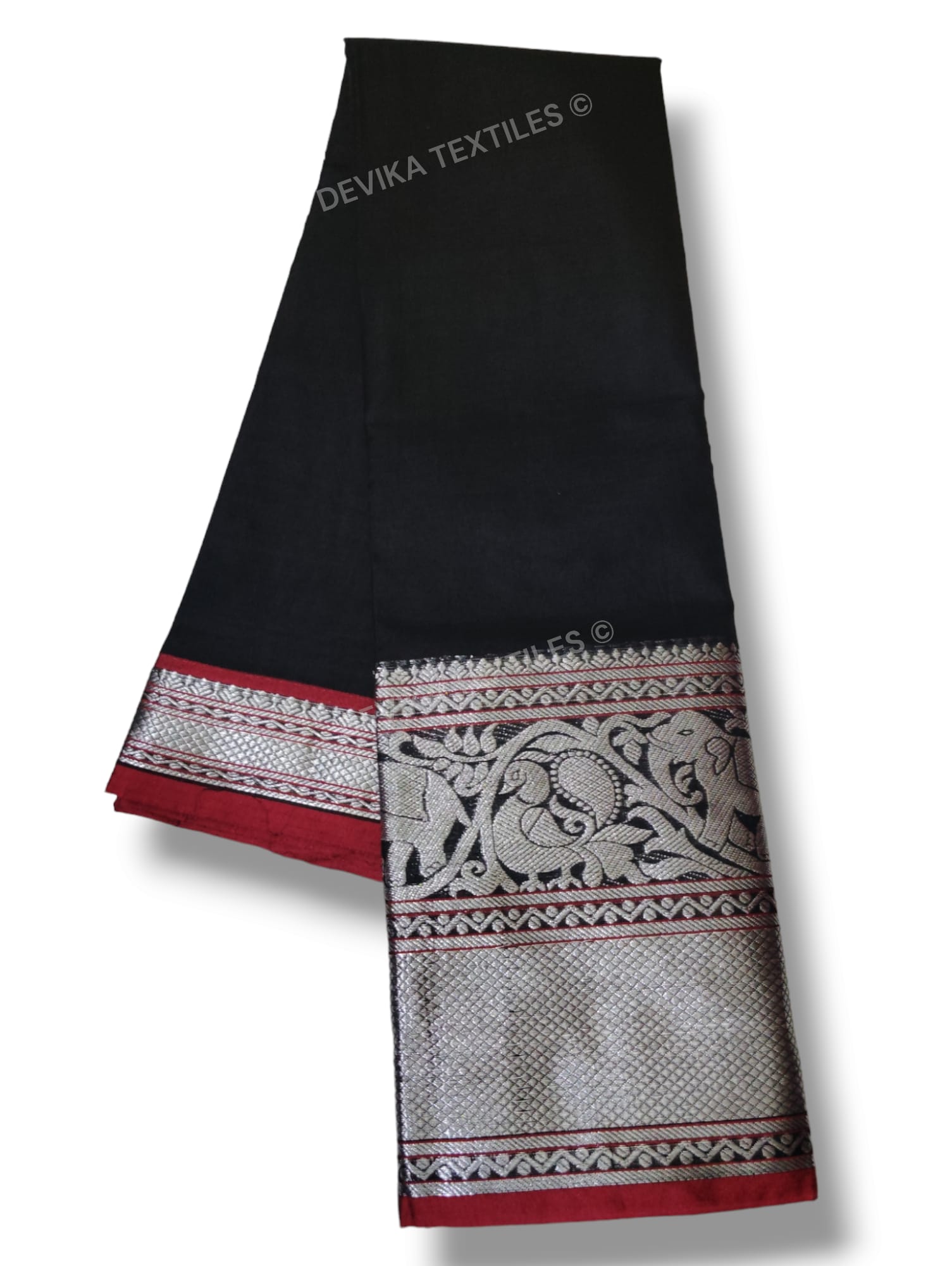 Black Tanvi silver border Pure cotton Narayanpeth handloom  saree with running blouse piece