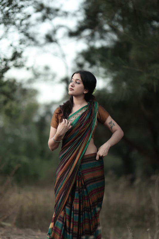 Radhika multi colored Narayanpet Pure Handloom Cotton Sarees with Running blouse piece