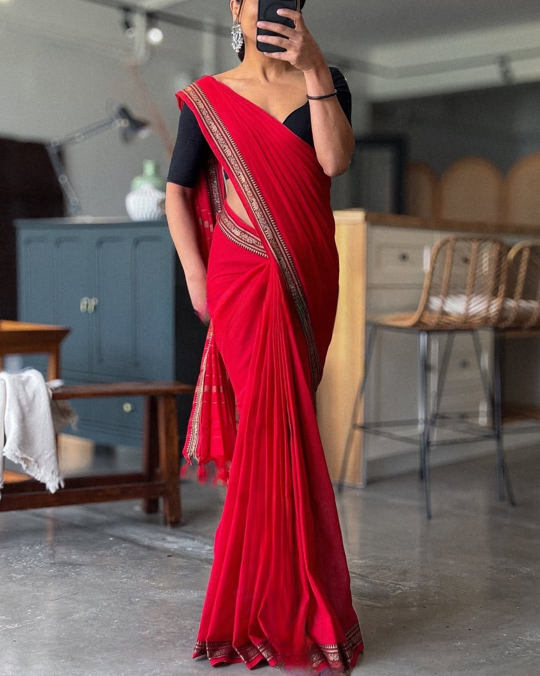 Ragini Red Narayanpet Pure cotton saree