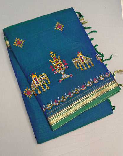 Rama Green Kasuti Embroidered Narayanapet Pure Cotton saree