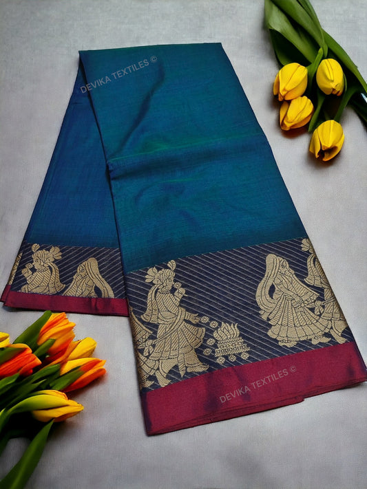 Rama Green Sapthapadhi Narayanpeth Pure Handloom Cotton saree with Running blouse piece (Same As Saree)
