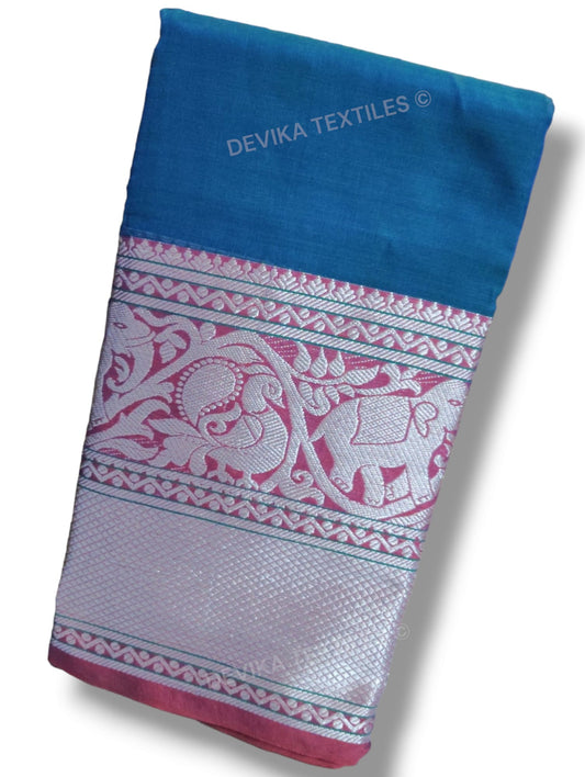 Rama Tanvi Border 100% Pure Narayanpet handloom Cotton saree with Running blouse piece