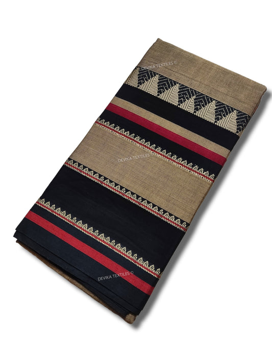 Rangoli Charcoal Grey Narayanpet Pure Cotton saree with Running blouse piece