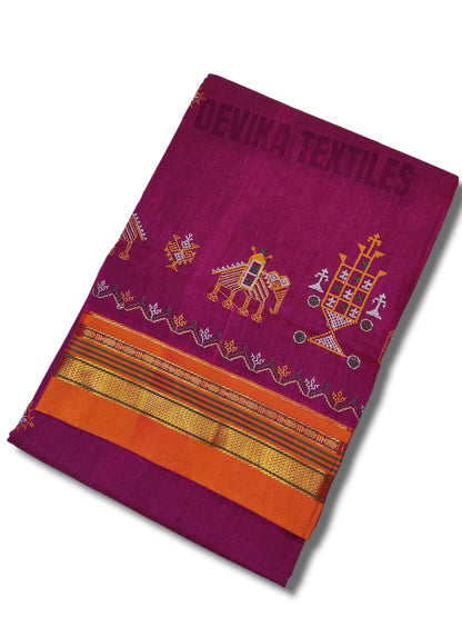 Rani Cottonsilk ilkal Kasuti work saree with running blouse piece