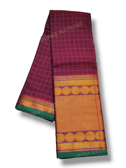 Rani Doller Checks Narayanpet Pure Handloom Cotton saree with running blouse piece