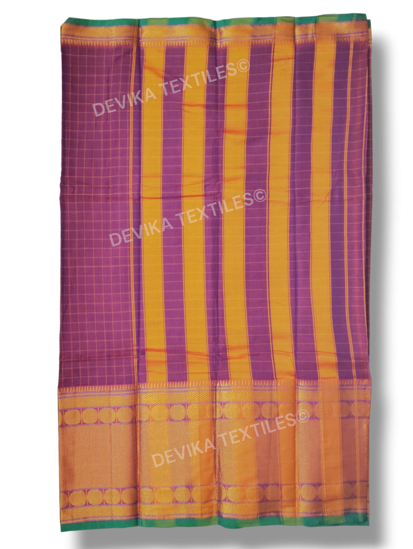 Rani Doller Checks Narayanpet Pure Handloom Cotton saree with running blouse piece