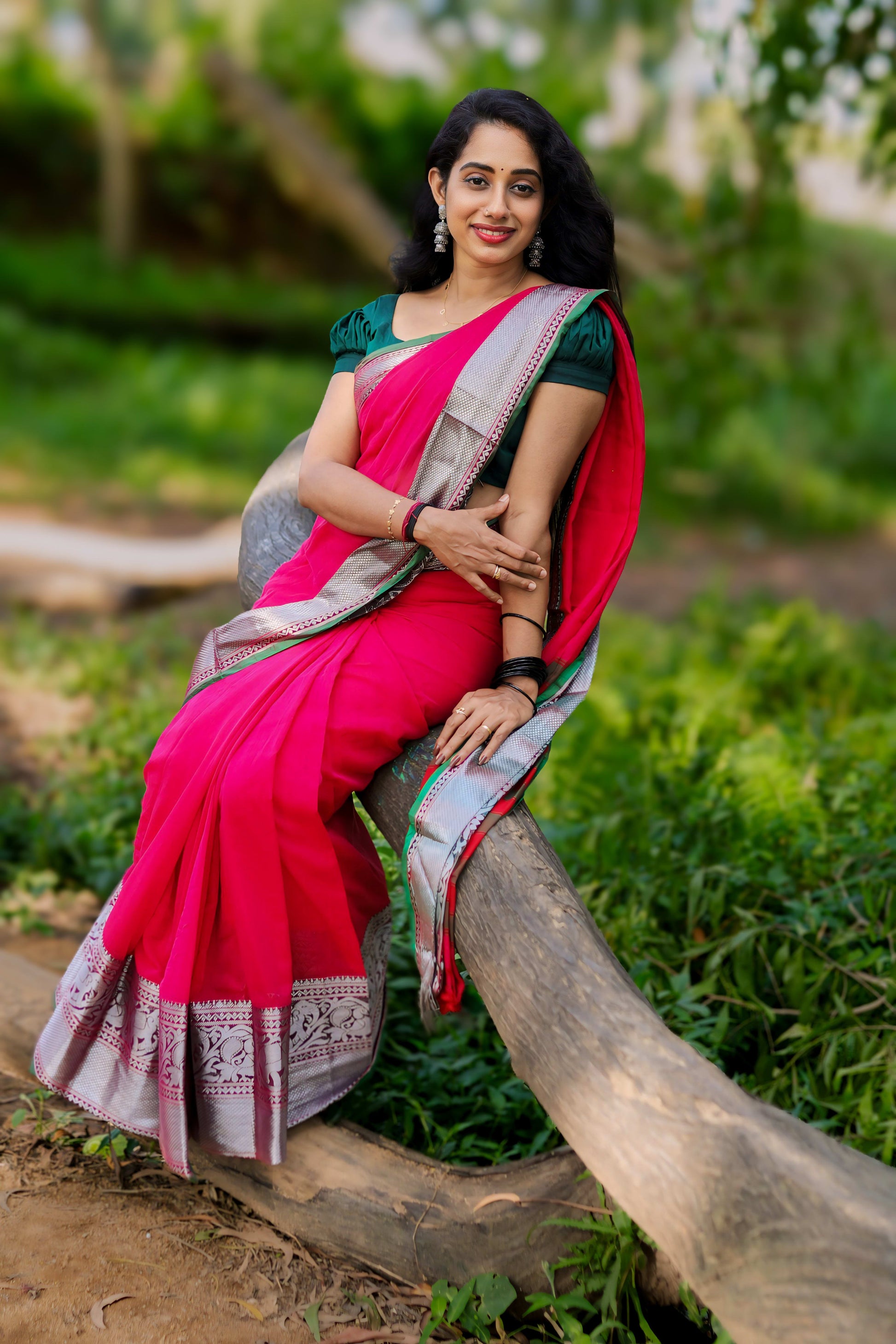 Rani Pink Narayanpet Pure Cotton saree with Running blouse piece (Same as Saree)