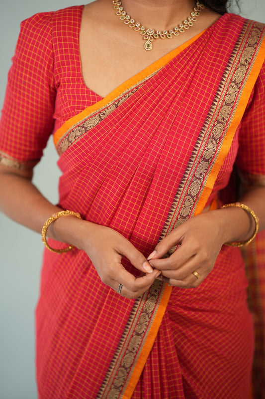 Red Deepali Narayanpet Pure Cotton Saree