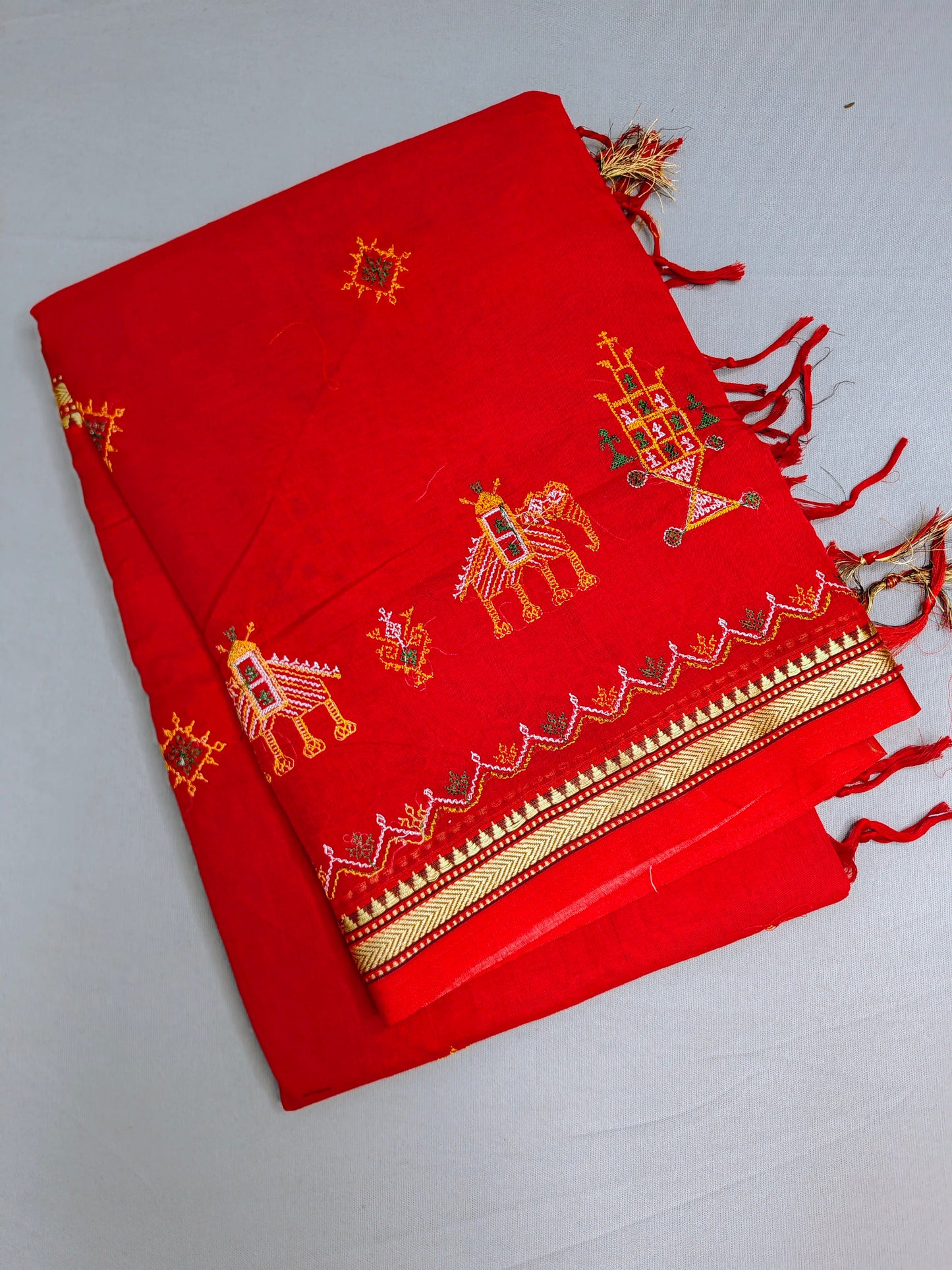 Red Kasuti Embroidered Narayanapet Pure Cotton saree