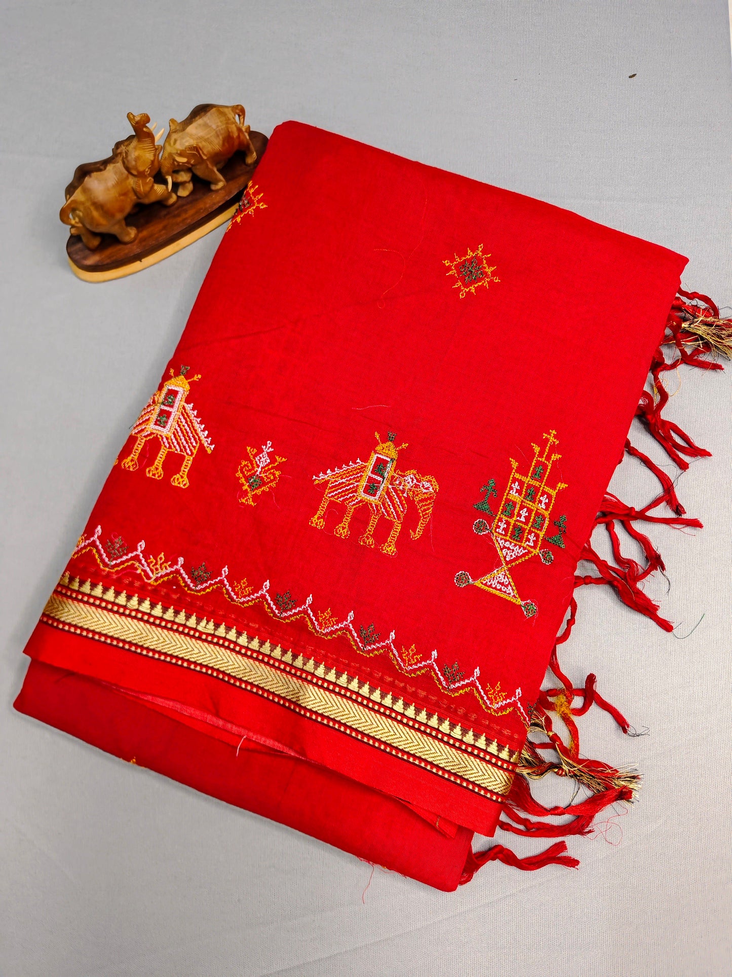 Red Kasuti Embroidered Narayanapet Pure Cotton saree