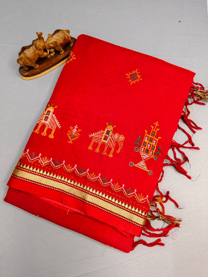 Red Kasuti Embroidered Narayanapet Pure Cotton saree