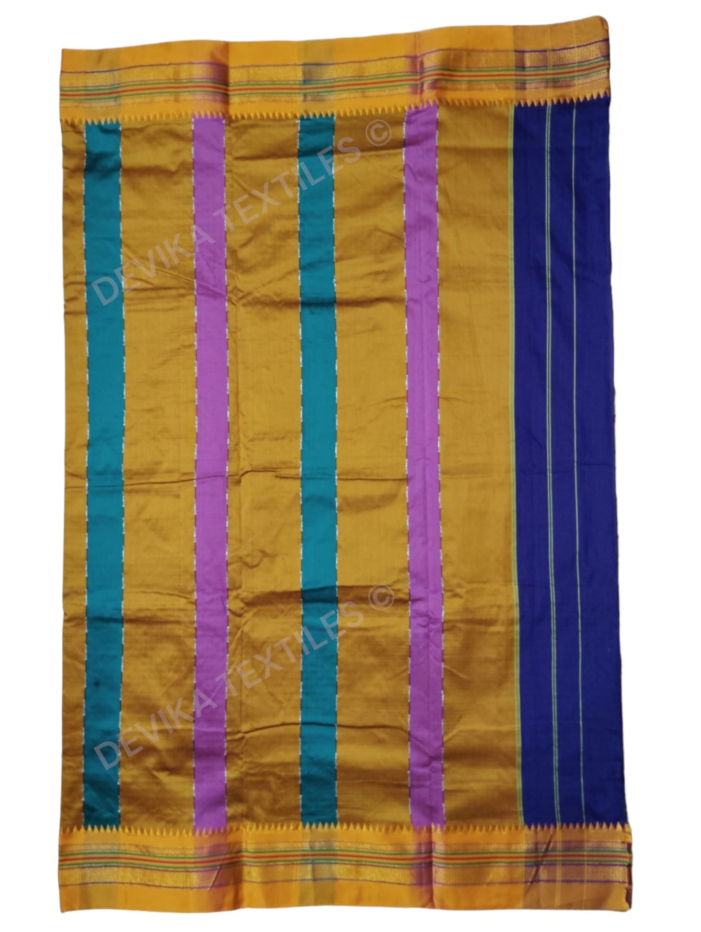 Royal Blue Ilkal Zig Zag Pattern Cottonsilk Saree with running blouse piece