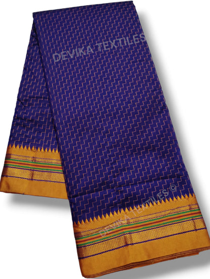 Royal Blue Ilkal Zig Zag Pattern Cottonsilk Saree with running blouse piece