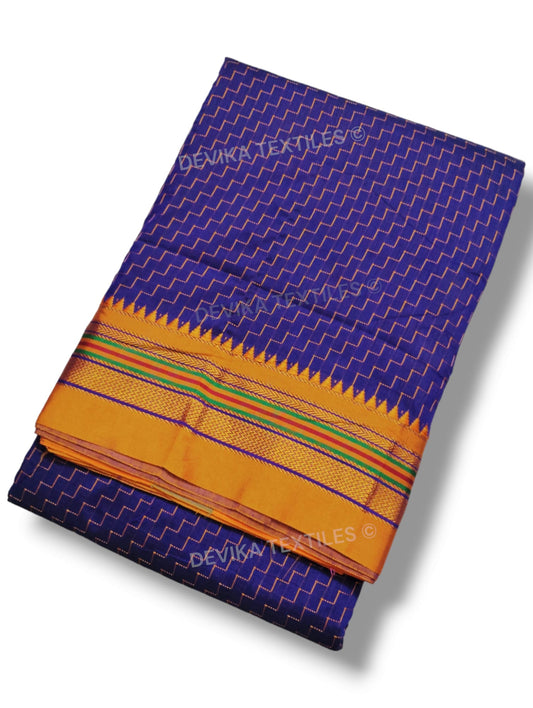 Royal Blue Ilkal Zig Zag Pattern Cottonsilk Saree with running blouse piece