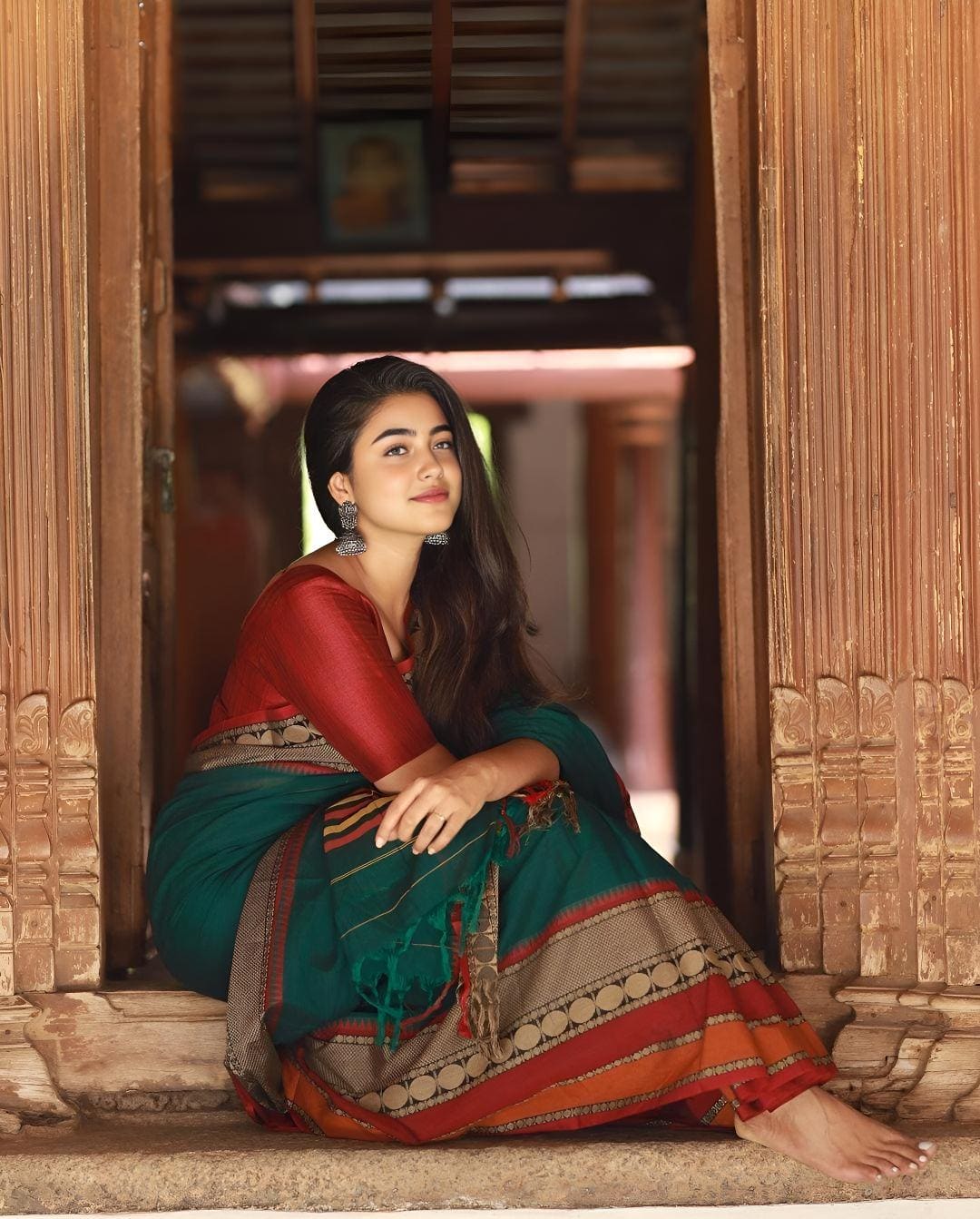 Rukmini Bottle green Narayanpet Pure cotton saree