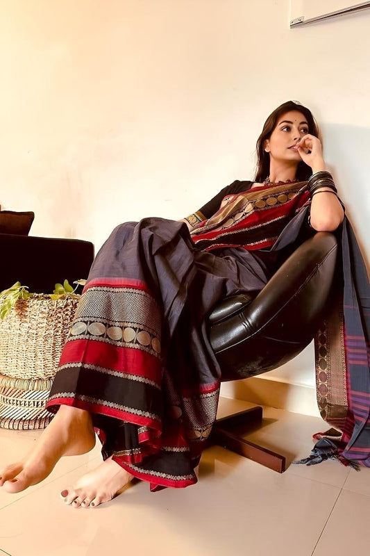 Rukmini Steel Grey Narayanapet Pure Cotton saree
